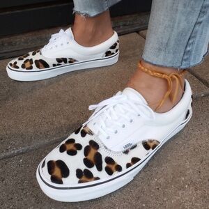 Vans White and Brown Leopard Sneakers Men Size 10